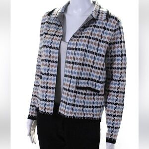 Tahari blue and and-white Houndstooth sweater jacket Size Meduim